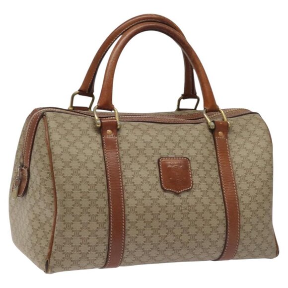CELINE Macadam Canvas Boston Bag Beige Auth EC452 - Picture 1 of 16